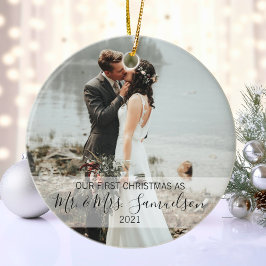 Eerste Kerstfeest Gehuwd als Mr. en mevrouw PHOTO Keramisch Ornament