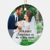 Eerste Kerstfeest Gehuwd als Mr. en mevrouw PHOTO Keramisch Ornament (Links)