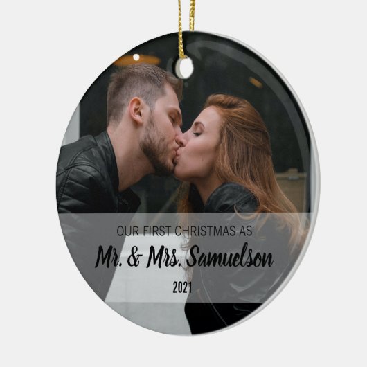 Eerste Kerstfeest Gehuwd als Mr. en mevrouw PHOTO Keramisch Ornament (Links)