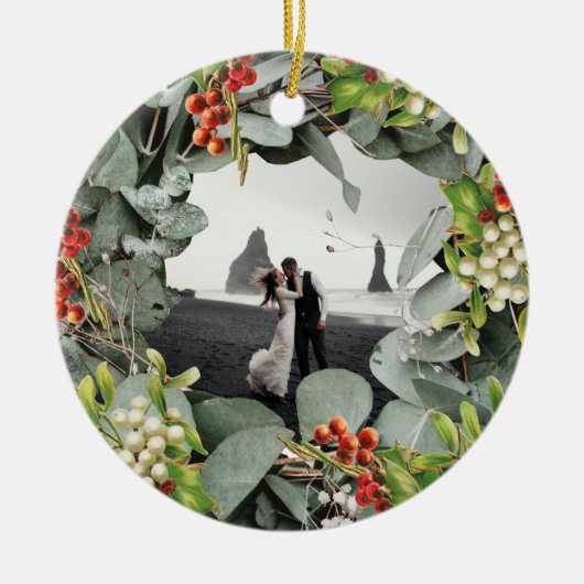 Eerste Kerstfeest Gehuwd als Mr. & Mrs Foto Keramisch Ornament (Voorkant)