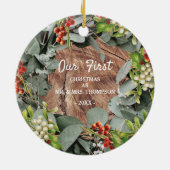 Eerste Kerstfeest Gehuwd als Mr. & Mrs Foto Keramisch Ornament (Achterkant)