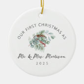 Eerste Kerstfeest Gehuwd als Mr. & Mrs Foto Keramisch Ornament (Voorkant)