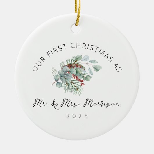 Eerste Kerstfeest Gehuwd als Mr. & Mrs Foto Keramisch Ornament (Voorkant)