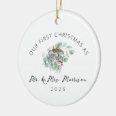 Eerste Kerstfeest Gehuwd als Mr. & Mrs Foto Keramisch Ornament (Links)
