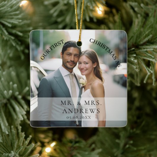 Eerste Kerstfeest Gehuwd als Mr. & Mrs Foto Keramisch Ornament (Boom)