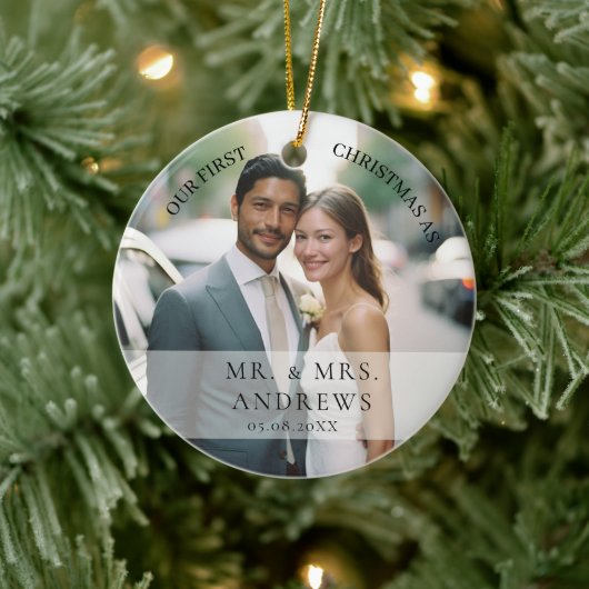 Eerste Kerstfeest Gehuwd als Mr. & Mrs Foto Keramisch Ornament (Boom)