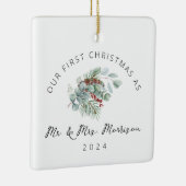 Eerste Kerstfeest Gehuwd als Mr. & Mrs Foto Keramisch Ornament (Rechts)