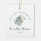 Eerste Kerstfeest Gehuwd als Mr. & Mrs Foto Keramisch Ornament (Links)