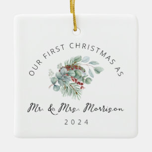 Eerste Kerstfeest Gehuwd als Mr. & Mrs Foto Keramisch Ornament