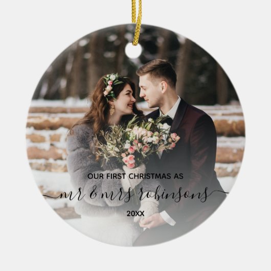 Eerste Kerstfeest Gehuwd als Mr & Mrs Foto Modern Keramisch Ornament (Voorkant)
