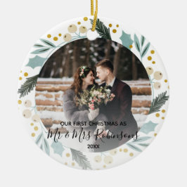 Eerste Kerstfeest Gehuwd als Mr & Mrs Foto Modern Keramisch Ornament