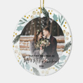 Eerste Kerstfeest Gehuwd als Mr & Mrs Foto Modern Keramisch Ornament (Links)