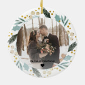 Eerste Kerstfeest Gehuwd als Mr & Mrs Foto Modern Keramisch Ornament (Achterkant)