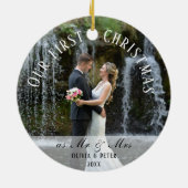 Eerste Kerstfeest Gehuwd als Mr. & Mrs. Keramisch Ornament (Achterkant)
