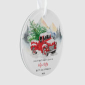 Eerste Kerstfeest Gehuwd als Mr. & Mrs Red Truck Ornament (voorkant)