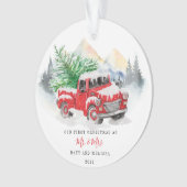 Eerste Kerstfeest Gehuwd als Mr. & Mrs Red Truck Ornament (voorkant)