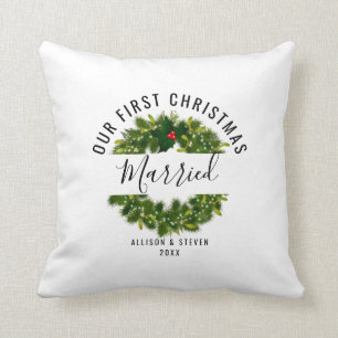 Eerste Kerstfeest Gehuwd met Berry Wreath Geperson Kussen