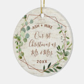 Eerste Kerstfeest Gehuwd met Birch Eucalyptus Foto Keramisch Ornament (Links)