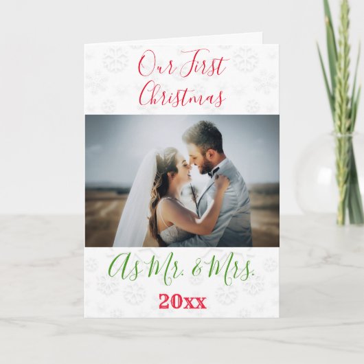 Eerste Kerstfeest Gehuwd met de heer en mevrouw Fo Feestdagen Kaart (Voorkant)