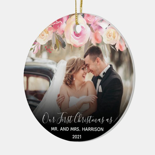 Eerste Kerstfeest Gehuwd met de heer & mevrouw Fot Keramisch Ornament (Links)