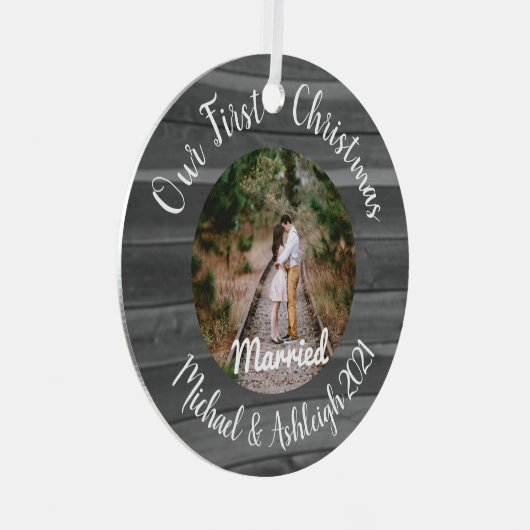 Eerste kerstfeest Gehuwd met metalen versiering Metalen Ornament (Voorkant Rechts)