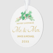 Eerste Kerstfeest Gehuwd met Mr en Mrs Photo Holly Ornament (voorkant)