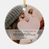 Eerste Kerstfeest Gehuwd met Mr & Mrs. 2 Foto Keramisch Ornament (Voorkant)