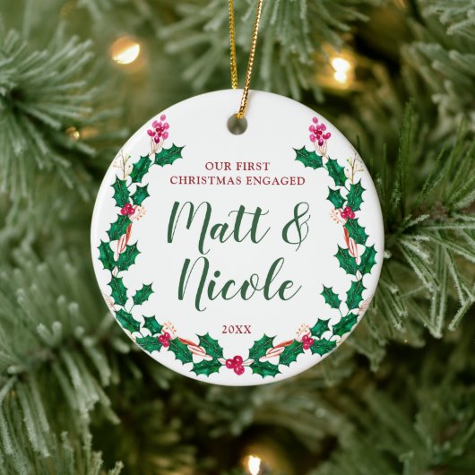 Eerste Kerstfeest Gehuwd met persoonlijke hartsvro Keramisch Ornament (Boom)