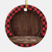 Eerste Kerstfeest Gehuwd met Rustic Mr. PHOTO Keramisch Ornament (Voorkant)