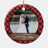 Eerste Kerstfeest Gehuwd met Rustic Mr. PHOTO Keramisch Ornament (Achterkant)