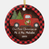 Eerste Kerstfeest gehuwd met vrachtwagen Pset de h Keramisch Ornament (Voorkant)