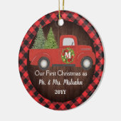 Eerste Kerstfeest gehuwd met vrachtwagen Pset de h Keramisch Ornament (Links)