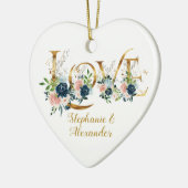 Eerste Kerstfeest Gehuwde Elegant Love Typografie Keramisch Ornament (Links)