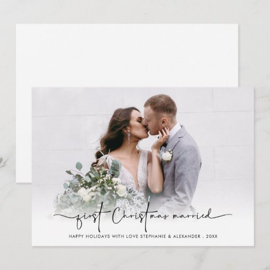 Eerste kerstfeest Gehuwde foto Bekleken jaar Feestdagenkaart (Voorkant / Achterkant)