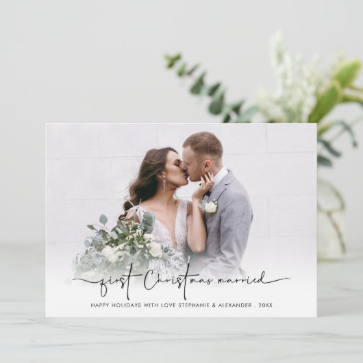 Eerste kerstfeest Gehuwde foto Bekleken jaar Feestdagenkaart (Staand voorkant)
