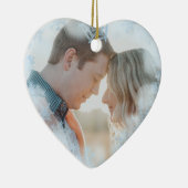 Eerste Kerstfeest Gehuwde foto Blauwe Snowflakes Keramisch Ornament (Rechts)