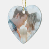 Eerste Kerstfeest Gehuwde foto Blauwe Snowflakes Keramisch Ornament (Links)