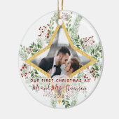 Eerste kerstfeest Gehuwde foto Gift Keramisch Ornament (Links)