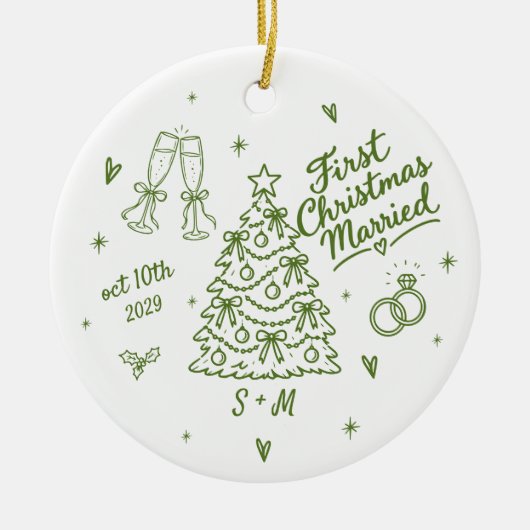 Eerste kerstfeest getrouwd aangepaste datum initia keramisch ornament (Voorkant)