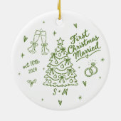 Eerste kerstfeest getrouwd aangepaste datum initia keramisch ornament (Achterkant)