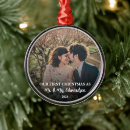 Eerste kerstfeest getrouwd als meneer en mevrouw f metalen ornament