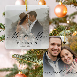 Eerste kerstfeest getrouwd meneer en mevrouw 2 fot keramisch ornament