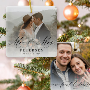 Eerste kerstfeest getrouwd meneer en mevrouw 2 fot keramisch ornament
