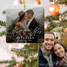 Eerste kerstfeest getrouwd meneer en mevrouw 2 fot keramisch ornament