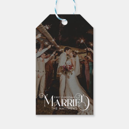 Eerste kerstfeest getrouwd minimale typografie fot cadeaulabel (Voorkant)