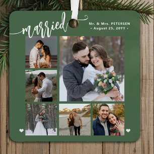 Eerste kerstfeest getrouwd pasgetrouwd fotocollage metalen ornament