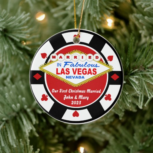 Eerste kerstfeest getrouwd Vegas ornament 2023 (Boom)