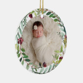 Eerste kerstfeest groene feestdag grote Baby Foto Keramisch Ornament (Rechts)