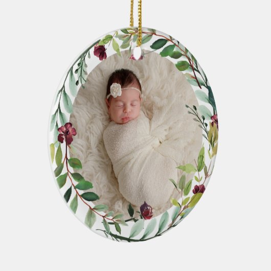 Eerste kerstfeest groene feestdag grote Baby Foto Keramisch Ornament (Rechts)