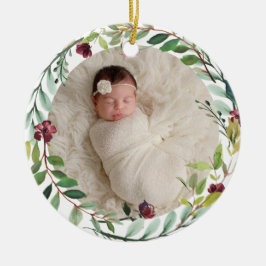 Eerste kerstfeest groene feestdag grote Baby Foto Keramisch Ornament